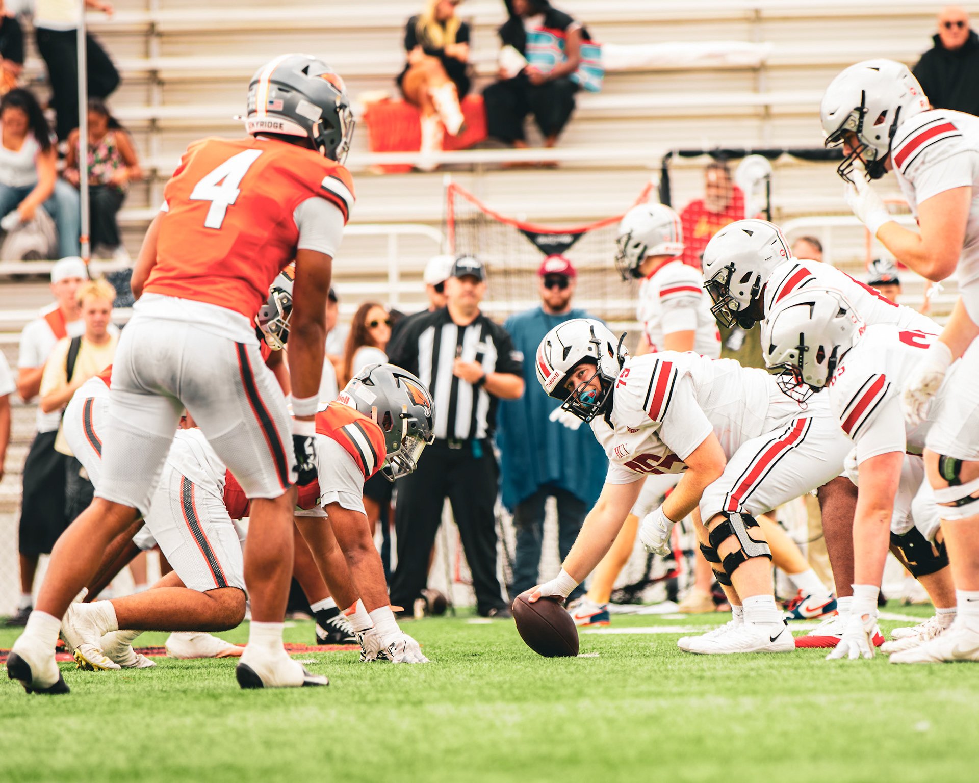 Offensive and defensive lines set at the line of scrimmage